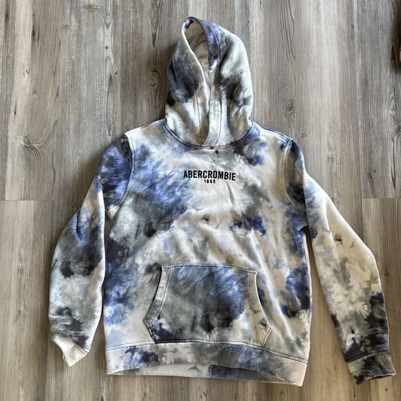 ABERCROMBIE AND FITCH BLUE TIE DYE HOODED SWEATSHIRT  SZ 15/16 - Picture 1 of 5